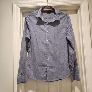 Asos Button Down Micro Check Mens Blue Dress Shirt